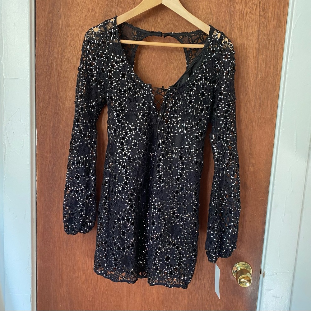 NWT For love & lemons XS black sequence dress